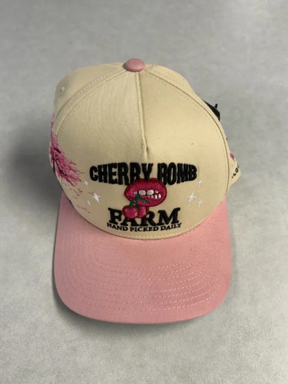 Field Grade Cherry Bomb Trucker Hat Embroidery Pink Brim One Size